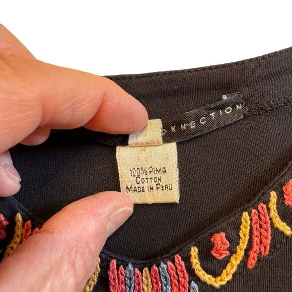 Peruvian Connection Women's Black Embroidered Pima Cotton Tunic Size Medium - Picture 6 of 8